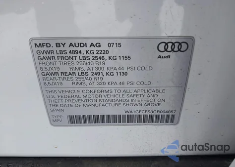 2016 Audi Q3 2.0T Premium Plus from USA, damaged, VIN WA1GFCFS3GR004857